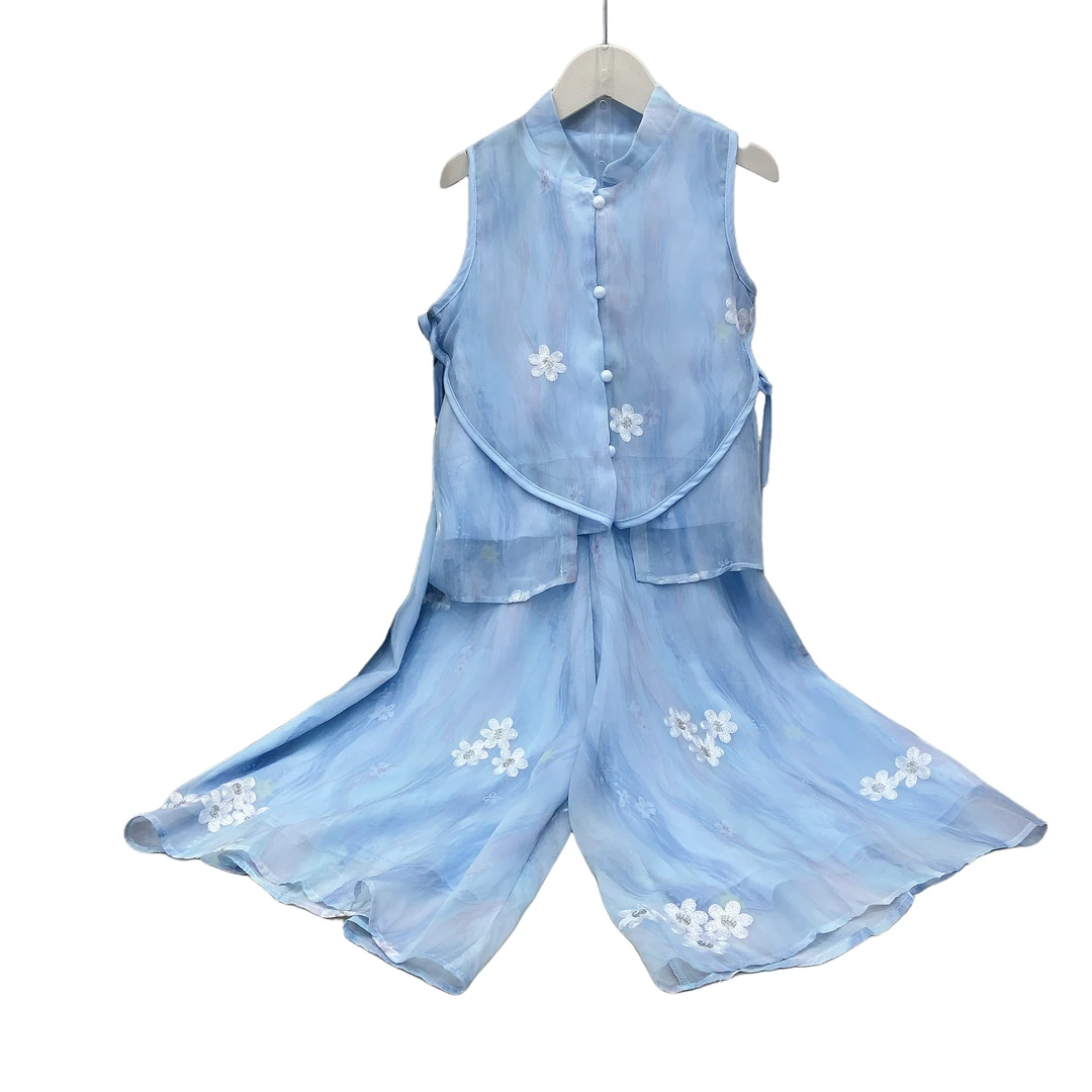 中国风民族汉服套装女童夏季古风宽松中式刺绣洋气