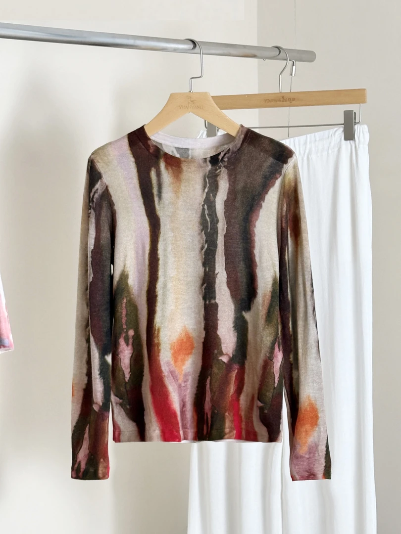 【嘉一】新款长袖羊毛打底衫数码印花套头针织衫H5325