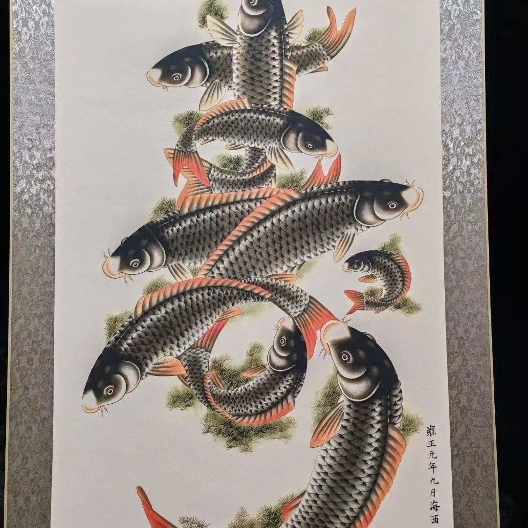 年年有余【九鱼图】入户玄关客厅装饰画招聚财