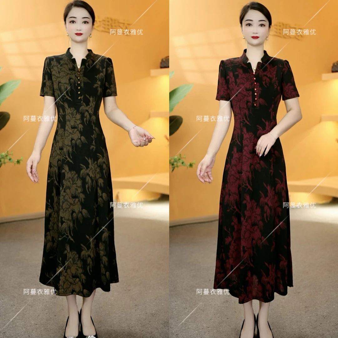 【衣雅严选】8101-2072#新款简约款气质高腰剪刀领钉珠扣连衣裙