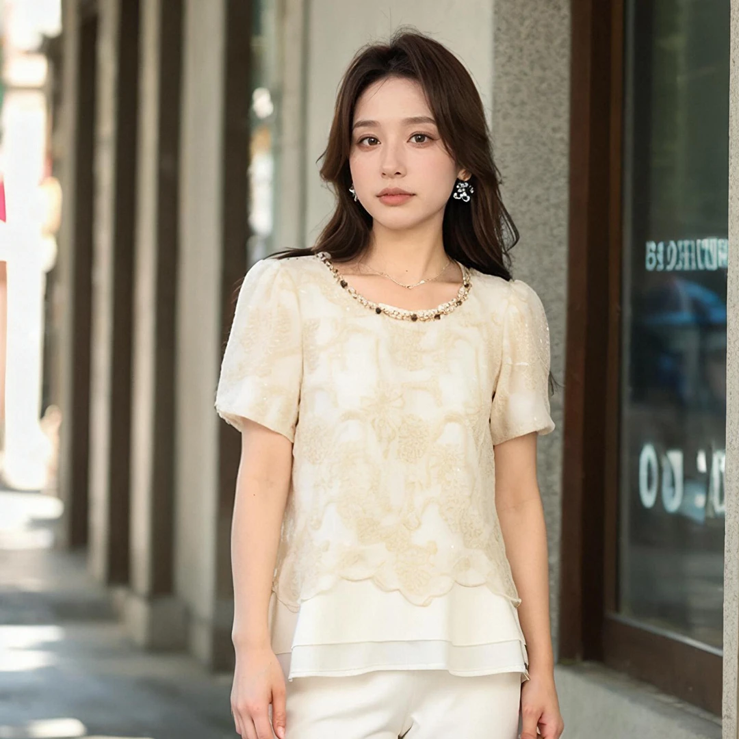 奢姿大码女装2025夏季圆领波西米亚风T恤胖妹妹假两件拼接上衣