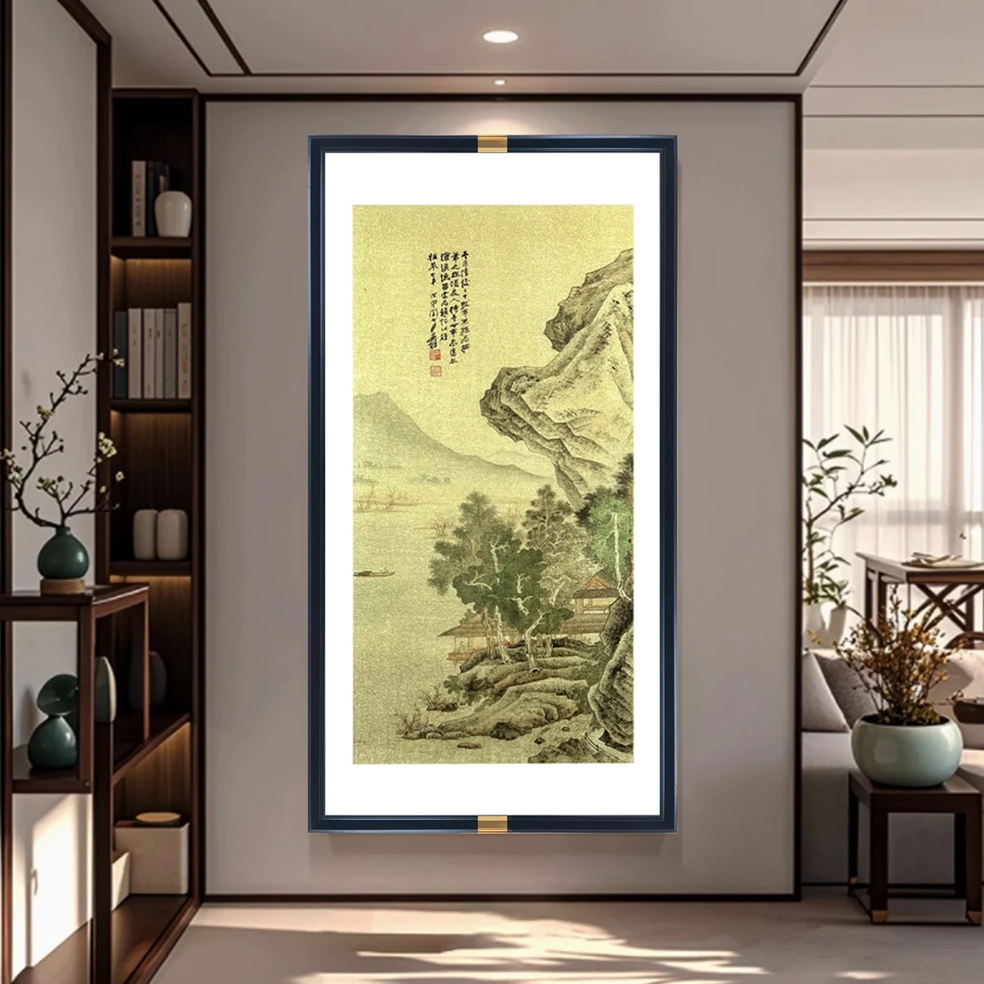 一尺缘[沧浪渔笛]钢化玻璃金丝宣装饰画玄关沙发背景画摆放客厅画