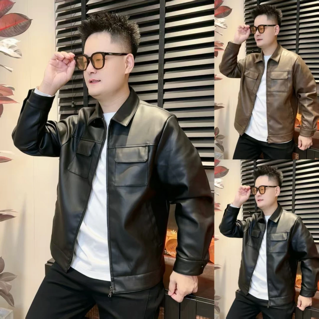 复古水洗翻领男士皮夹克秋季新款时尚潮流百搭休闲皮夹克外套2528