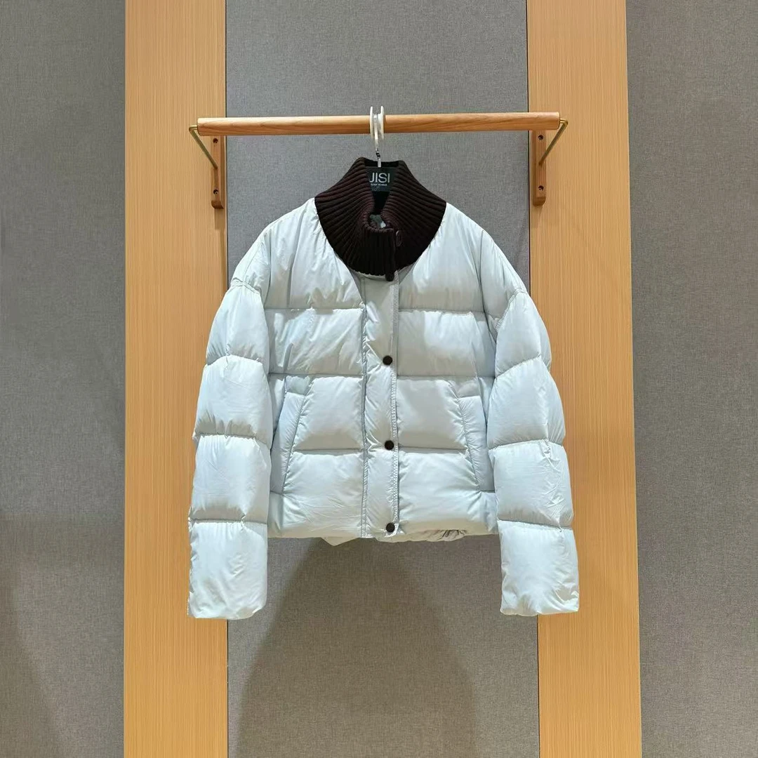 JISI 天蓝色拼接立领羽绒服面包服外套-YR25875J