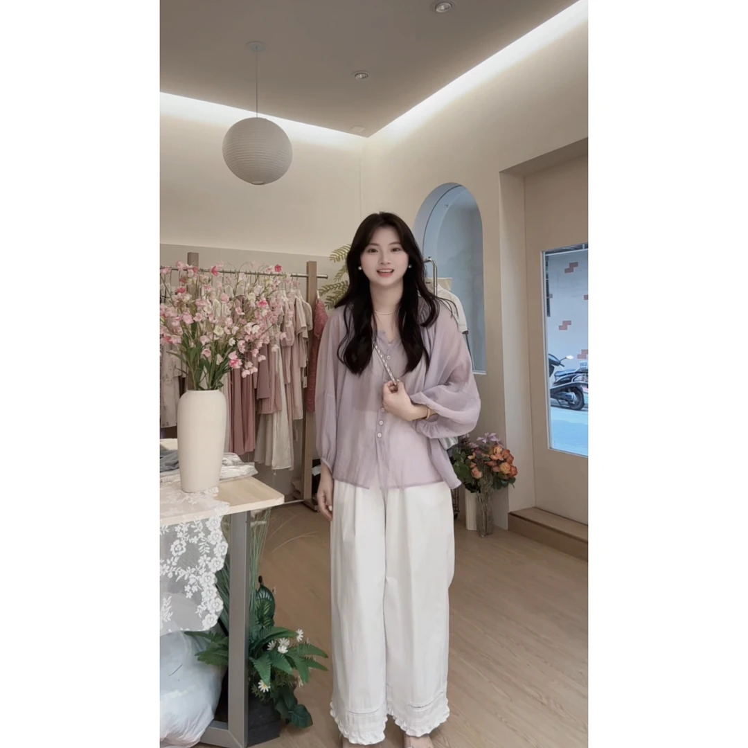 夏日绝美长袖薄款外套女2025新款宽松百搭透气防晒衬开衫上衣3006