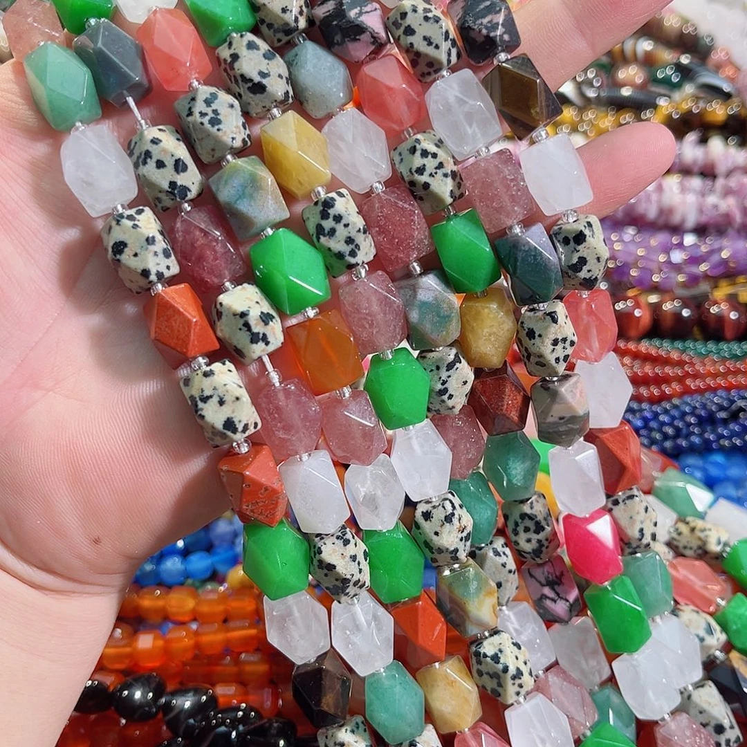 玛瑙/玉髓未镶嵌珠宝半成品多宝八棱一条10x14mm