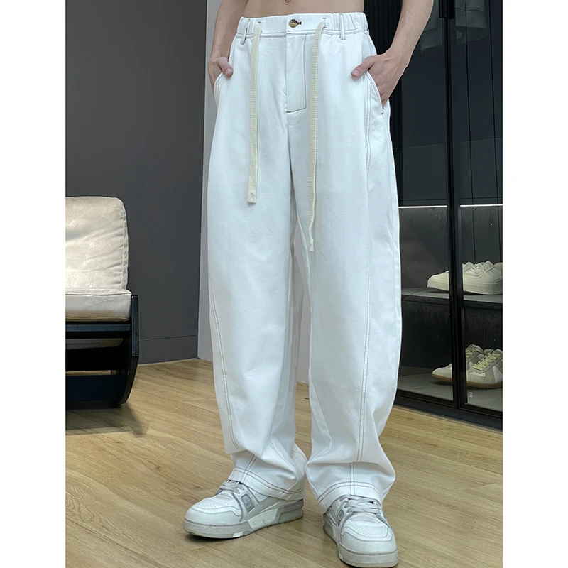 【重工系列】极简百搭休闲直筒牛仔裤显瘦宽松复古水洗长裤松紧腰男