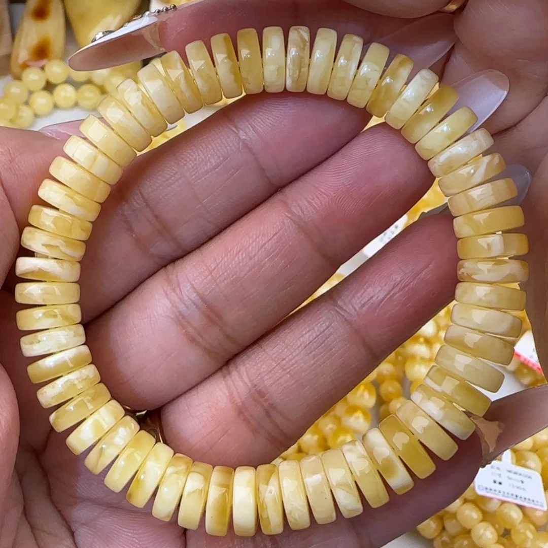 蜜蜡未镶嵌手串妖白花药片手串