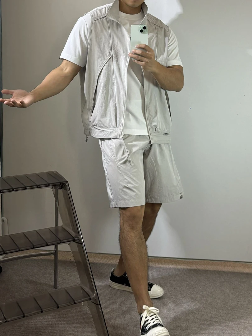 96319薄款夏季短裤无袖男休闲运动套装春夏简约运动宽松裤子男款