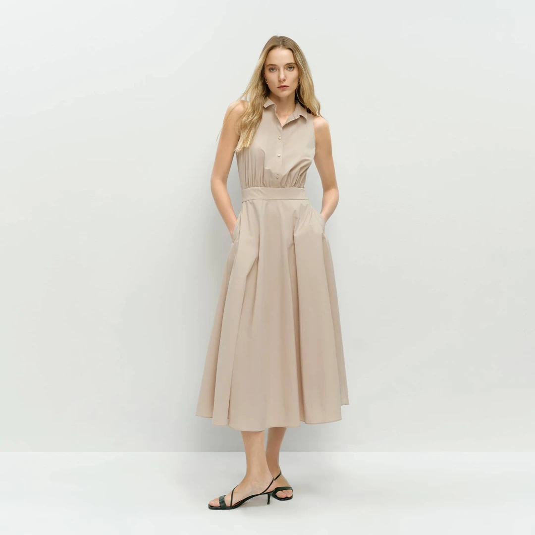 【SOLOTEX系列】OVV春夏新款女装翻领收腰无袖连衣裙GQLWJ25019A