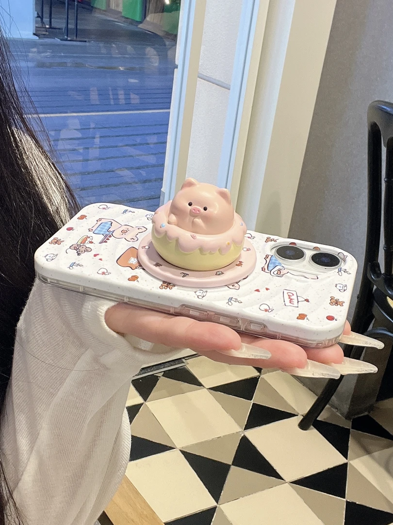 三丽欧立体小猪适用苹果16promax波漾iphone15手机硬壳14磁吸支架