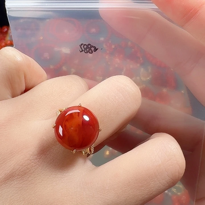 南红玛瑙银S925镶嵌戒指