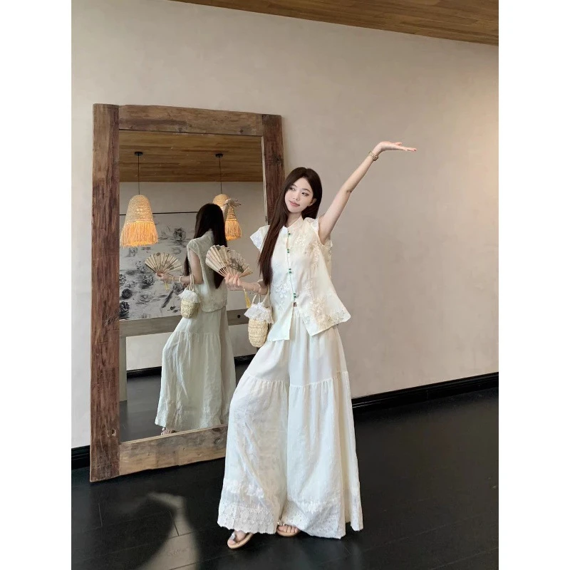 新中式轻国风套装女夏日清冷贵气松弛感穿搭绝美衬衫阔腿裤两件套