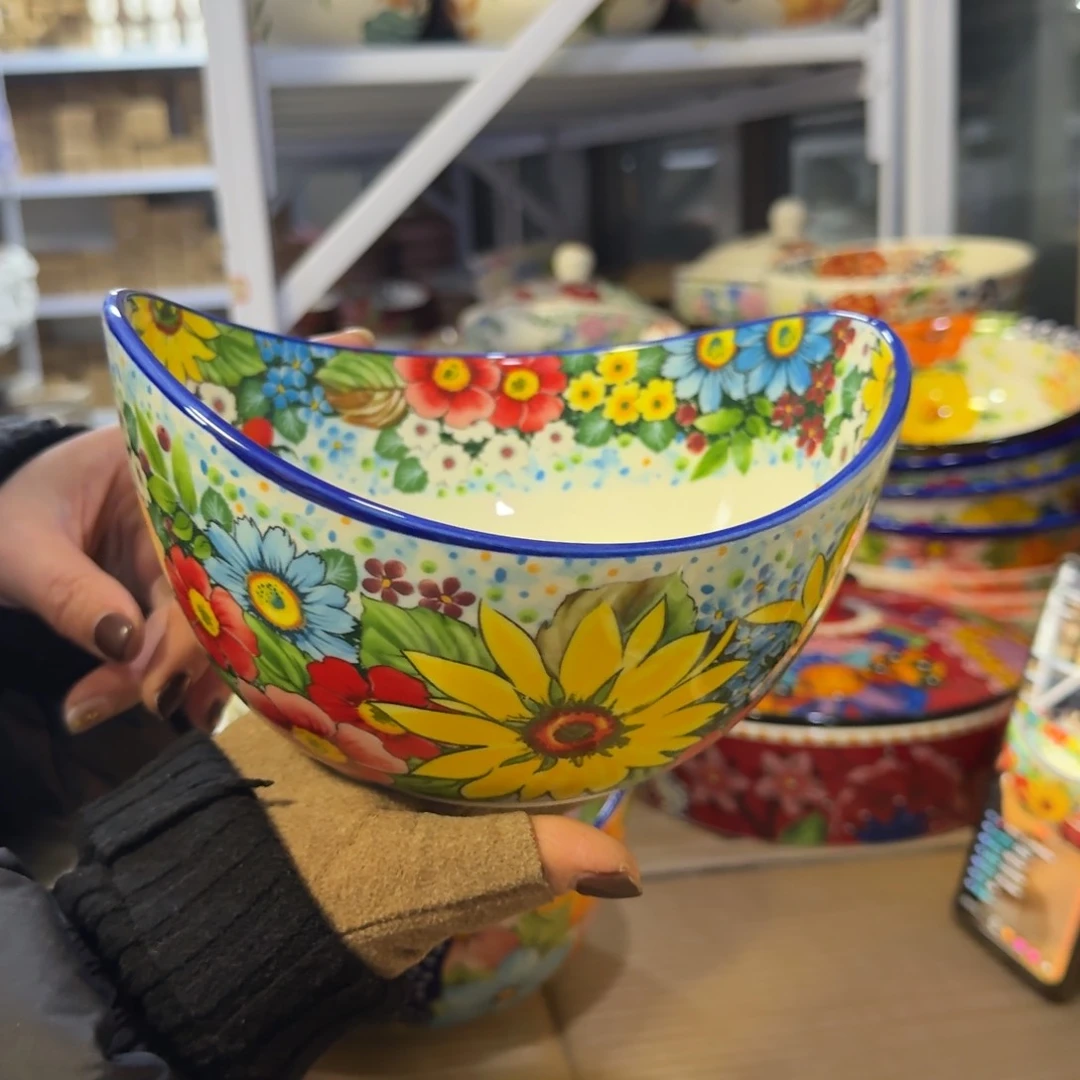 瓷7英寸雏菊元宝碗一只