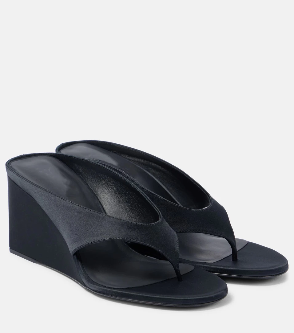 pomo坡跟凉鞋时尚百搭高跟人字拖时尚布面拖鞋外穿