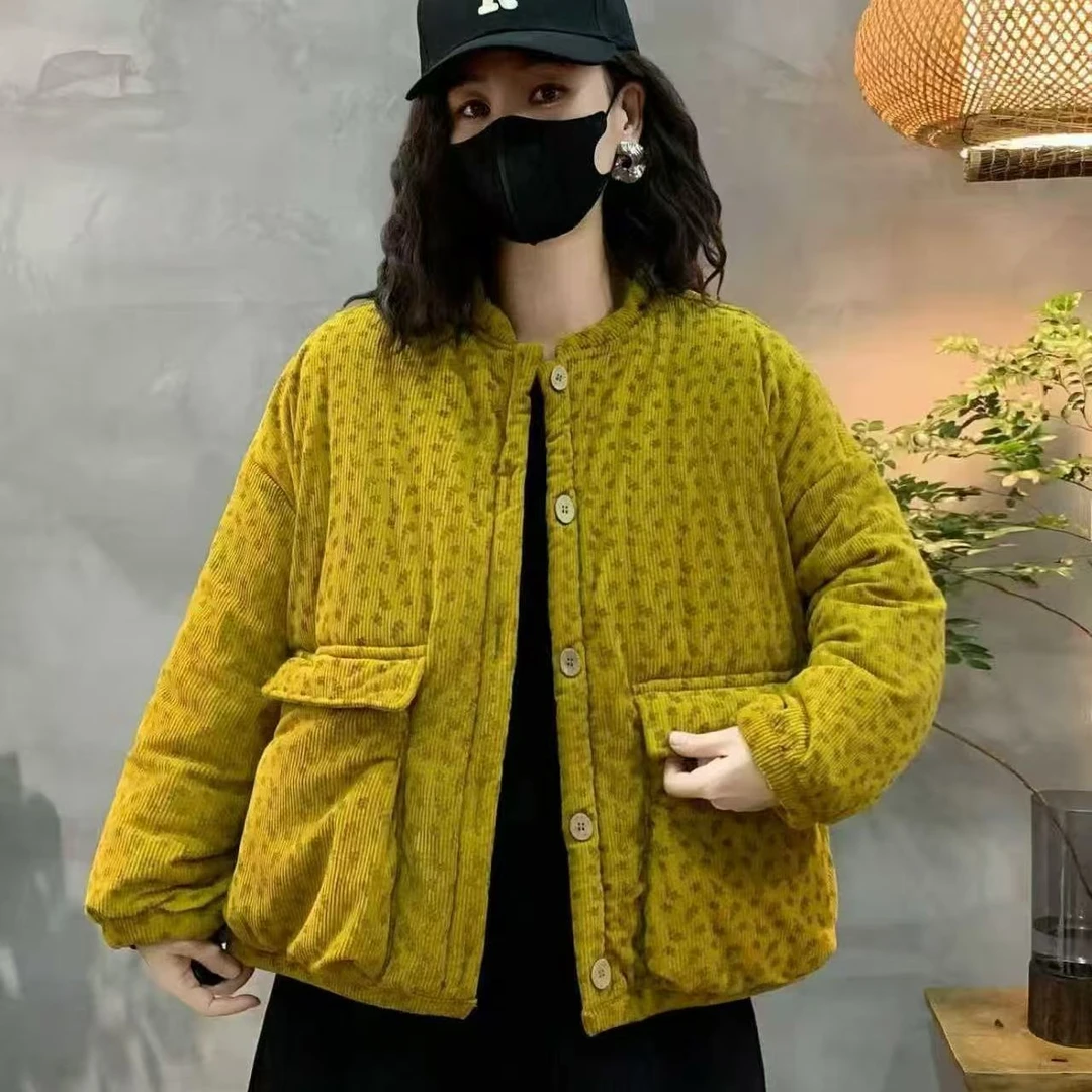 2025秋冬季新款时尚加绒加厚棉衣外套宽松妈妈装保暖棉服棉袄