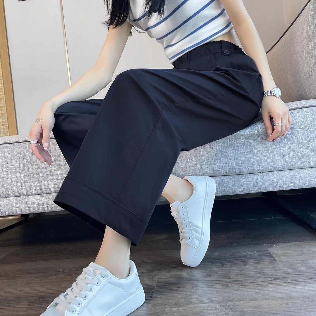 花苞高腰直筒裤女2025新款春秋爆款小个子窄版显瘦宽松九分阔腿裤