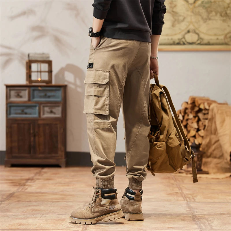 男士工装裤潮牌多口袋宽松束脚哈伦裤春秋季新款休闲长裤子卡其裤