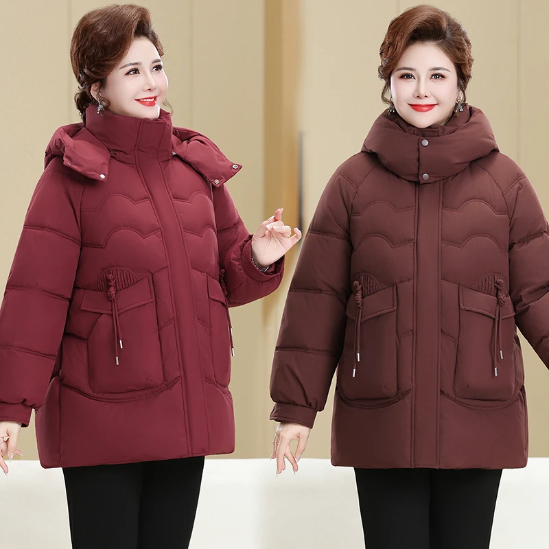 230斤特大码妈妈装冬季中长款棉衣中老年女装加厚保暖连帽棉袄女