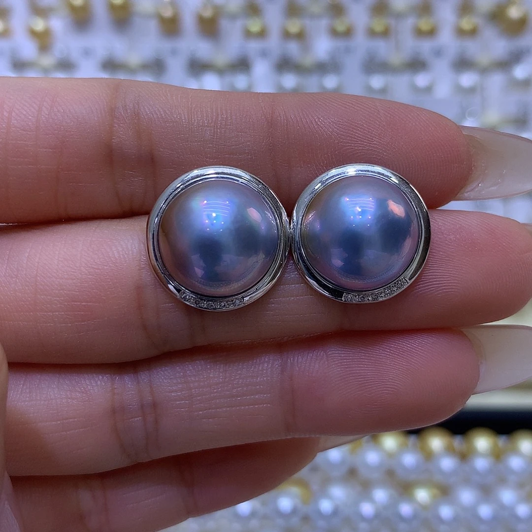 耳饰拼合珍珠（马贝珠）18K金镶嵌14/15mm