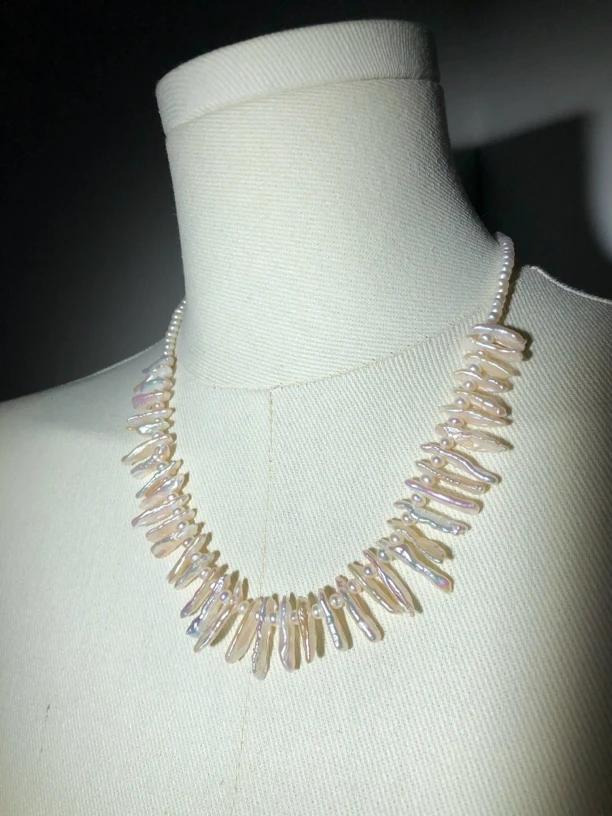 精品琵琶珠项链 天然珍珠， 无核珍珠 s925银