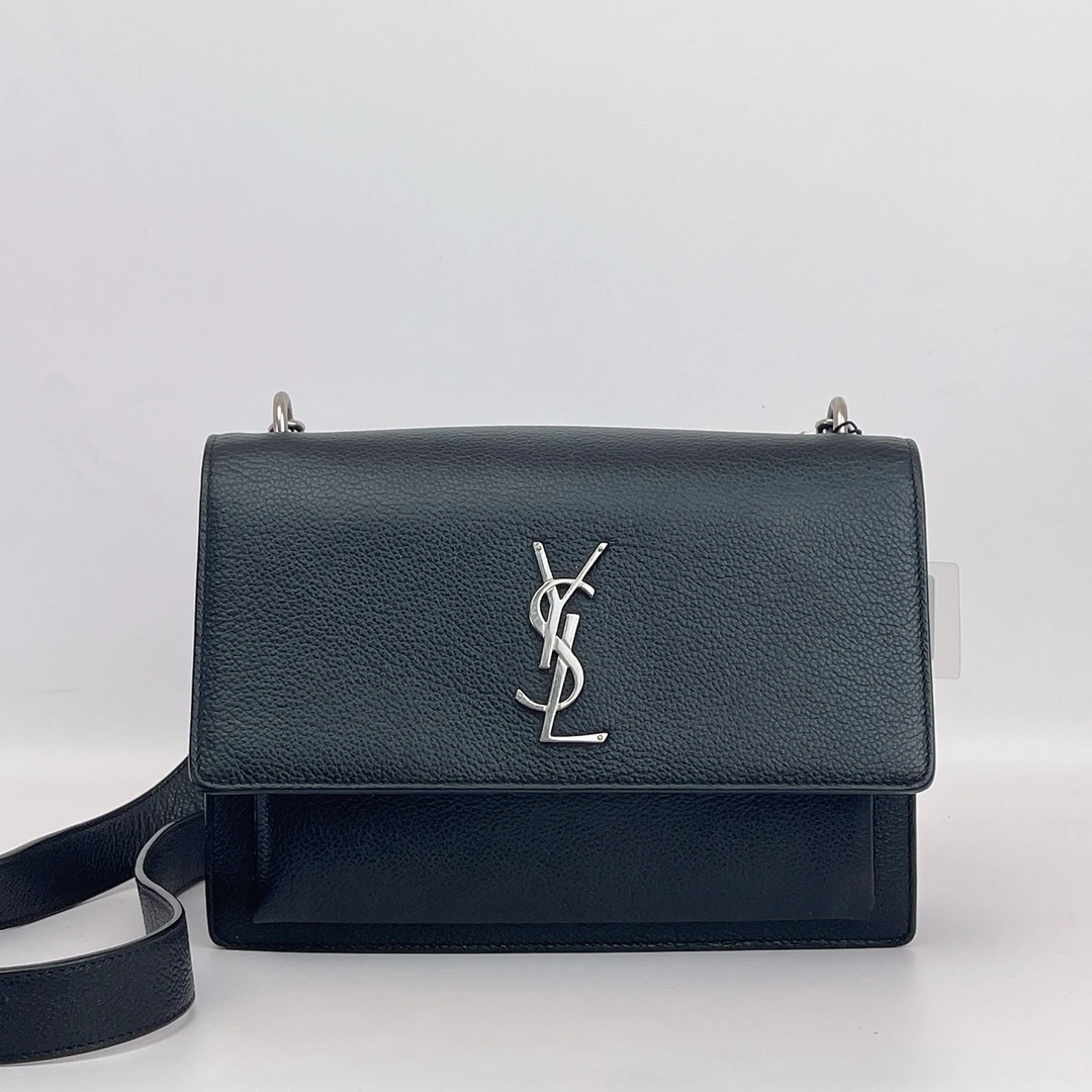 95新 YSL/圣罗兰 圣罗兰 黑色肩带斜挎包底长18 B765