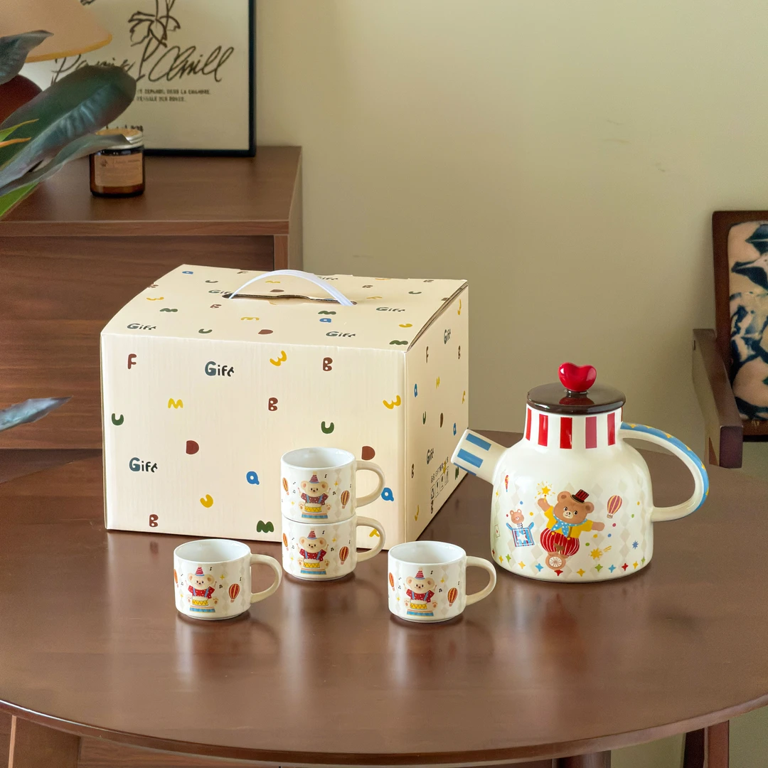 马戏团奶油风水壶套装家用客厅茶几可爱乔迁结婚茶具茶壶水具套装