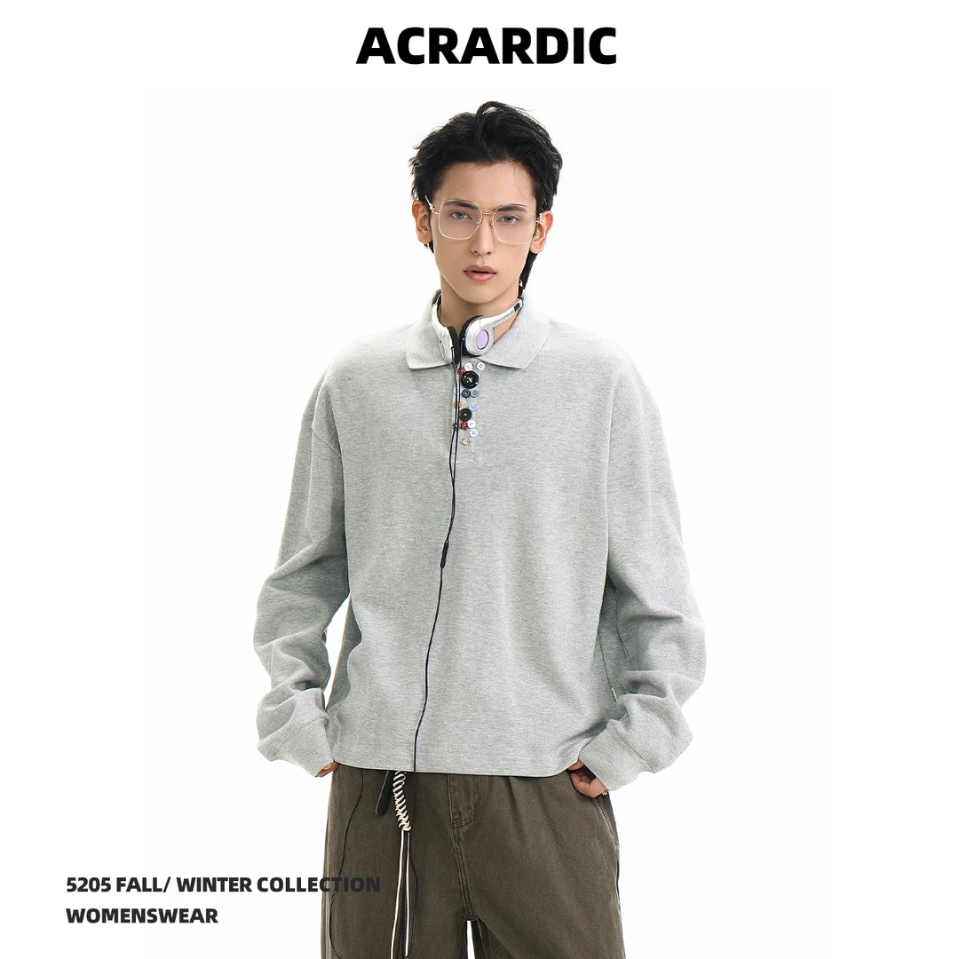 ACRARDIC美式设计感彩色纽扣翻领POLO衫男复古cleanfit休闲打底衫