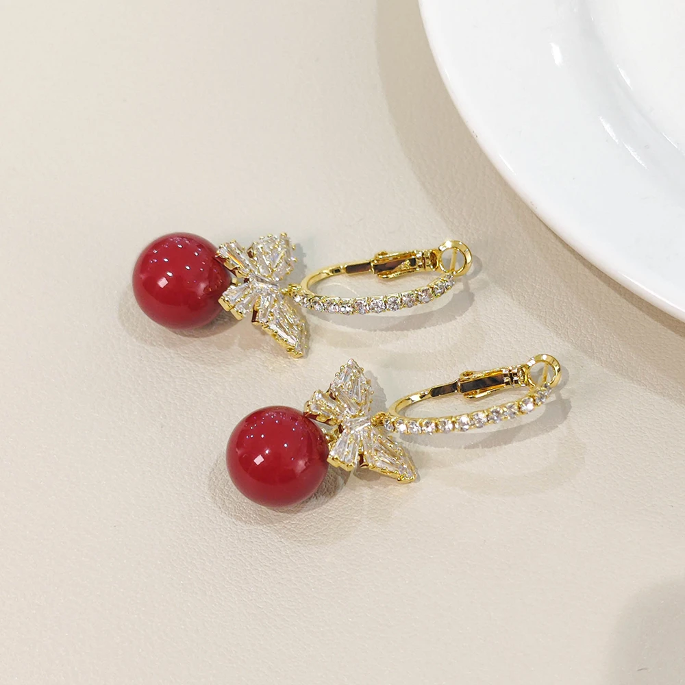 铜合金耳饰 耳环红色百搭可爱小众精致PT0361