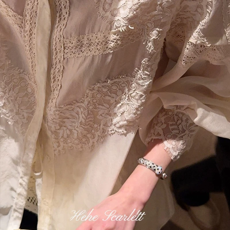 【4月第一期】你的呵呵丨质感叠加轻薄微透蕾丝拼接法式防晒衬衫