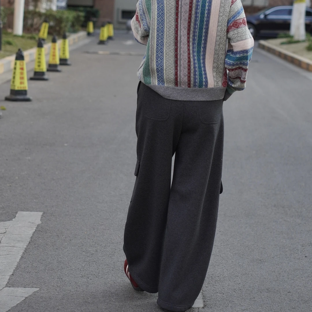 弯刀裤女冬季新款梨形身材高腰宽松显瘦阔腿运动休闲卫裤工装裤