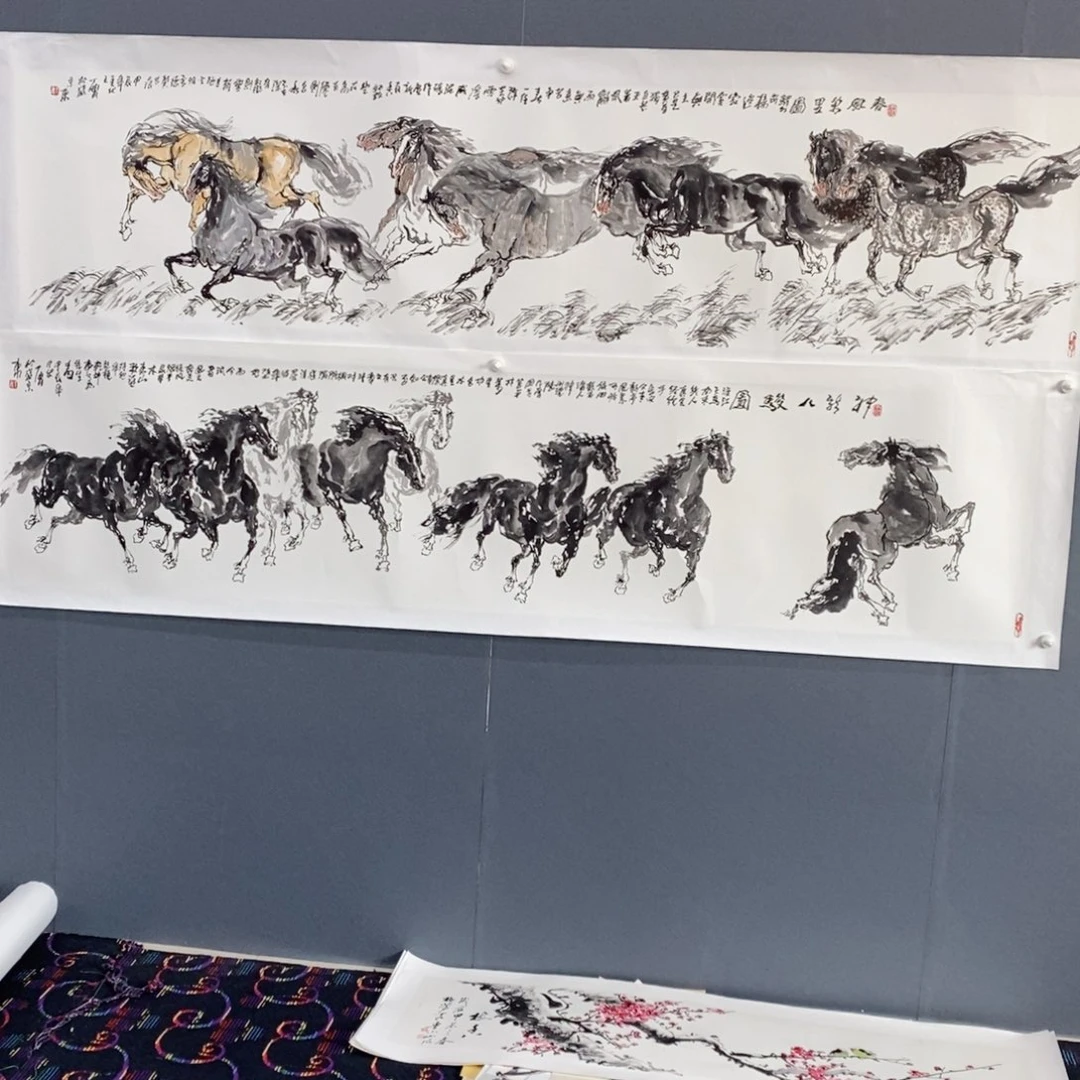 国画?****…丁胄小八条花鸟朱