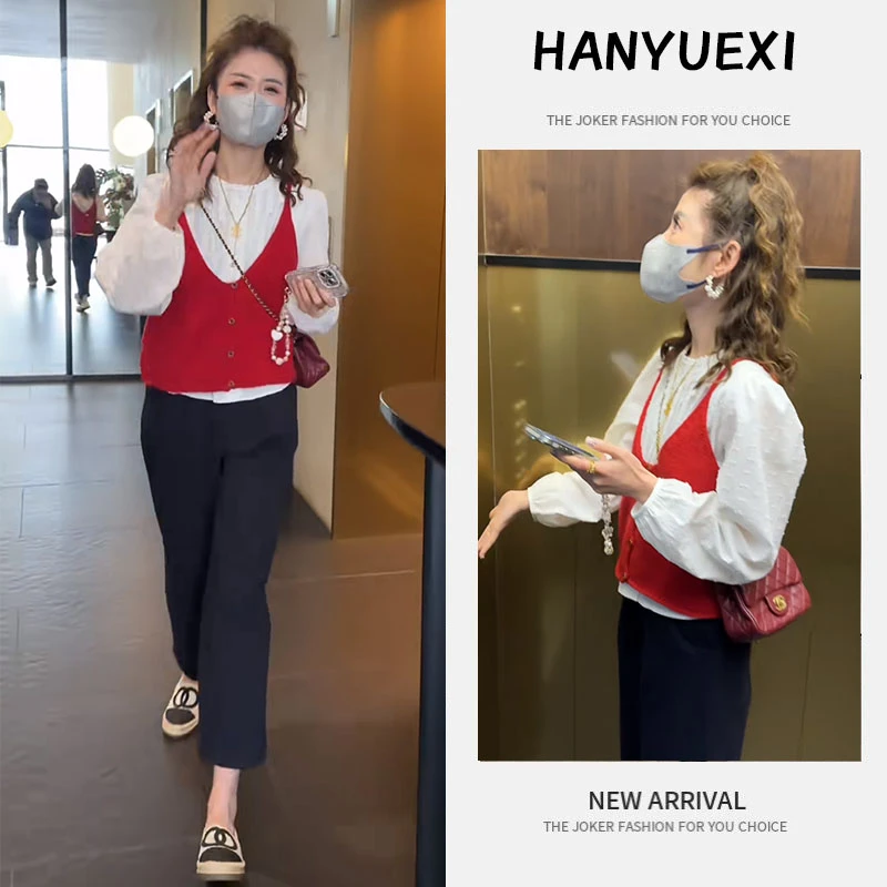 早春时尚一整套女装2025新款洋气衬衫背心马甲休闲阔腿裤三件套潮