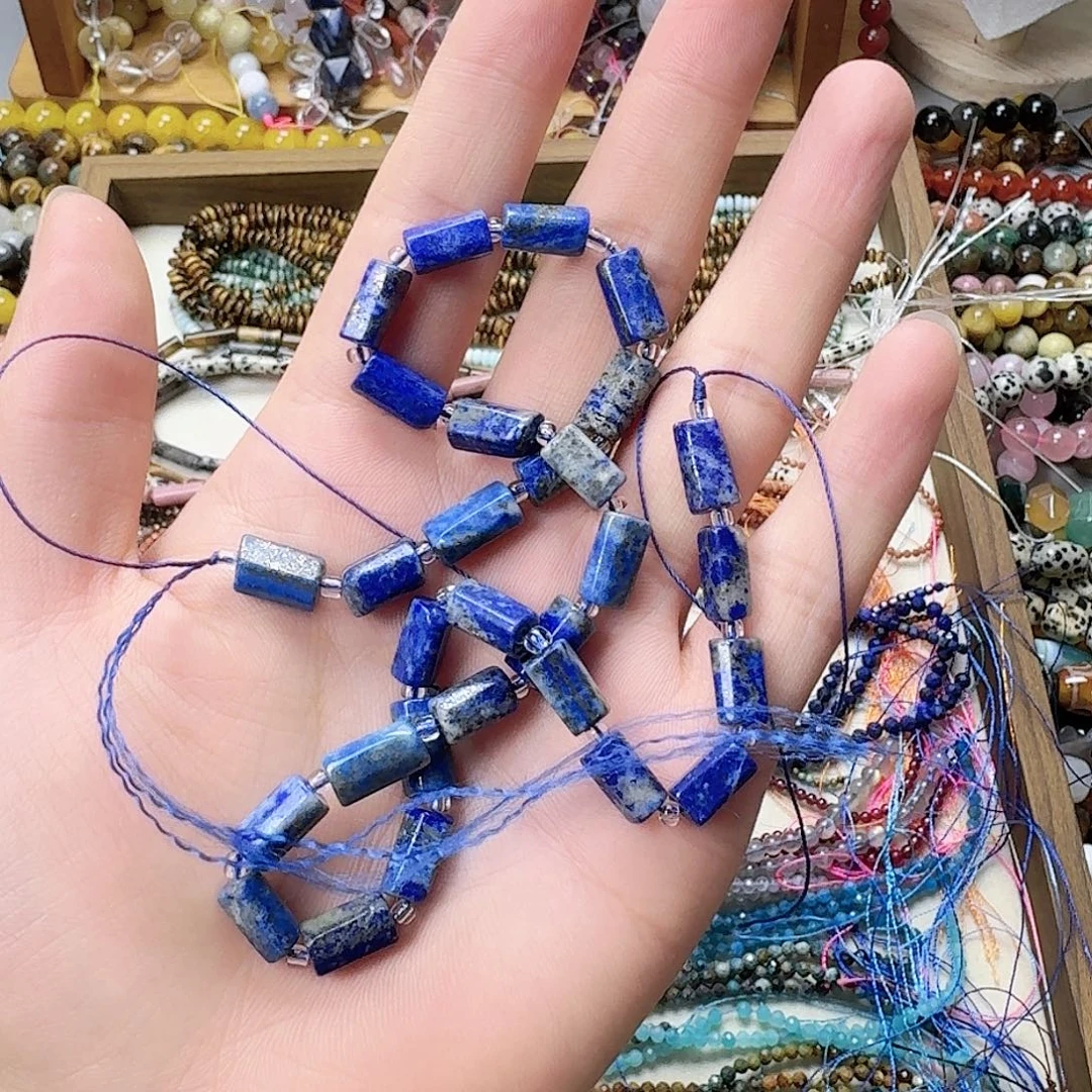 未镶嵌玛瑙/玉髓珠宝半成品6×11青金筒珠一条