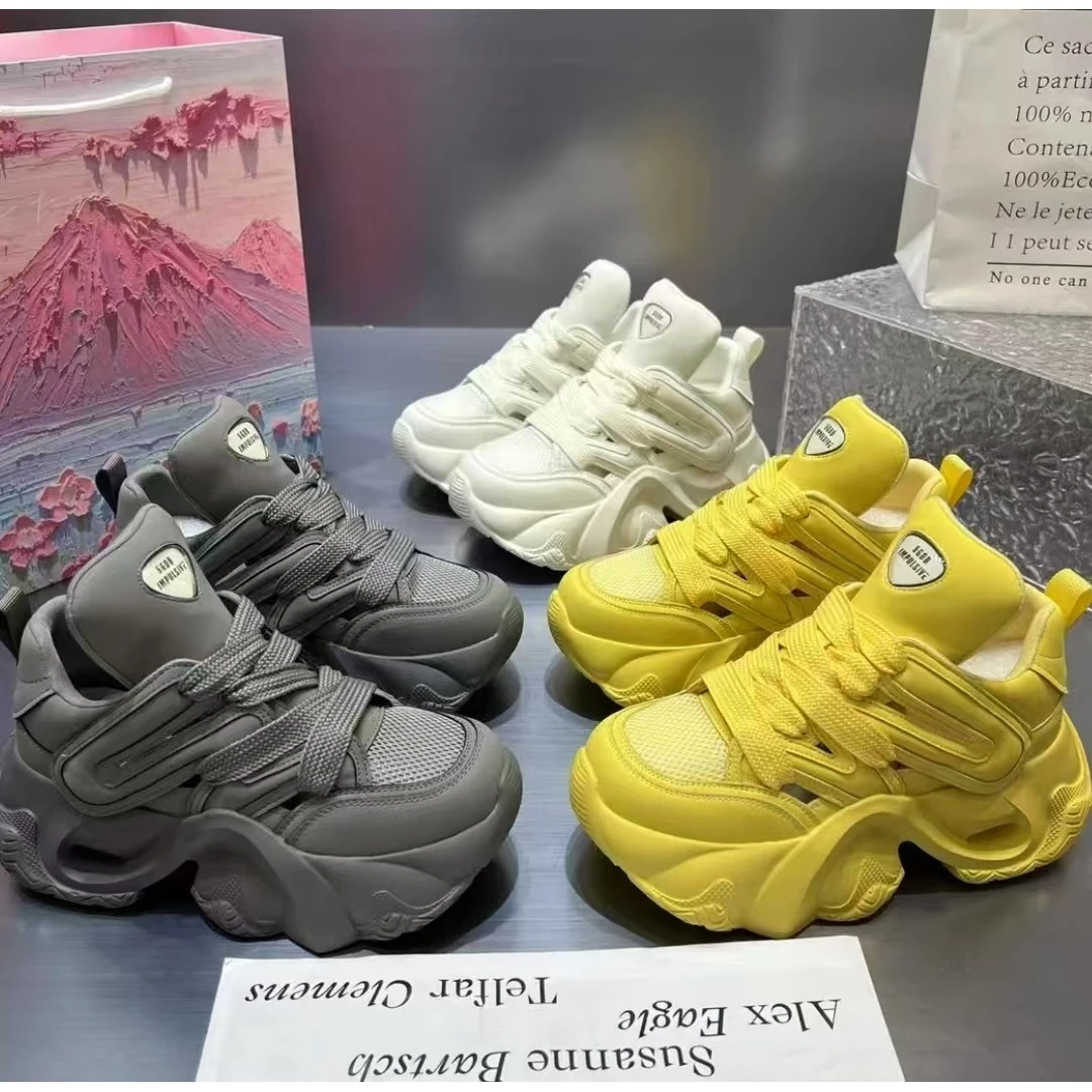 欧洲站厚底透气网面拼色老爹鞋女ins超火透气网面厚底松糕潮7797