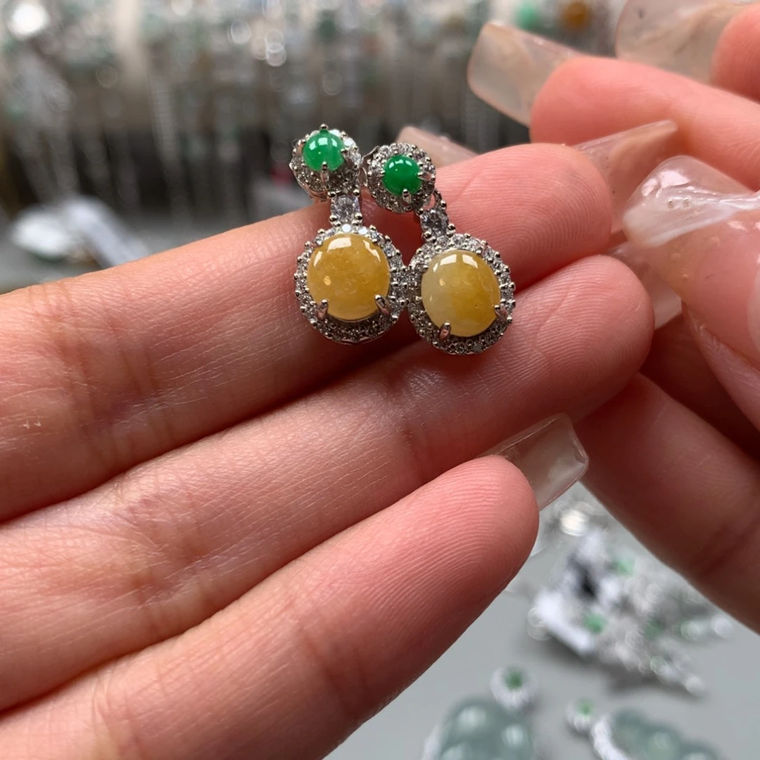 翡翠戒指银S925镶嵌耳钉7