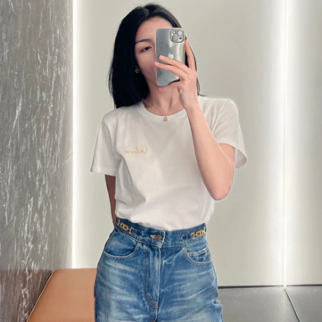 99新 Celine/思琳 A100113/经典金线刺绣logo短袖/尺码XS/