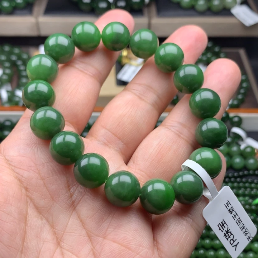 【闪购商品】手串未镶嵌和田玉（碧玉）和田玉碧玉辣绿12m m