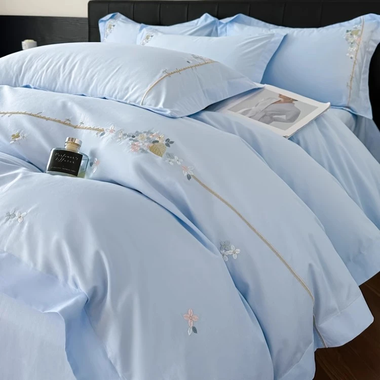 路约威格A类母婴级全棉四件套纯棉夏刺绣轻奢高级感被套床单床笠