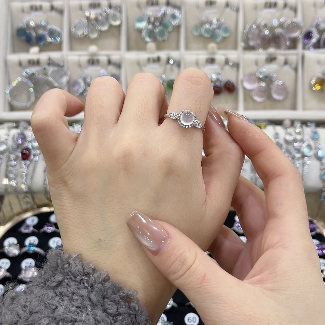 蛇纹石玉银S925镶嵌戒指