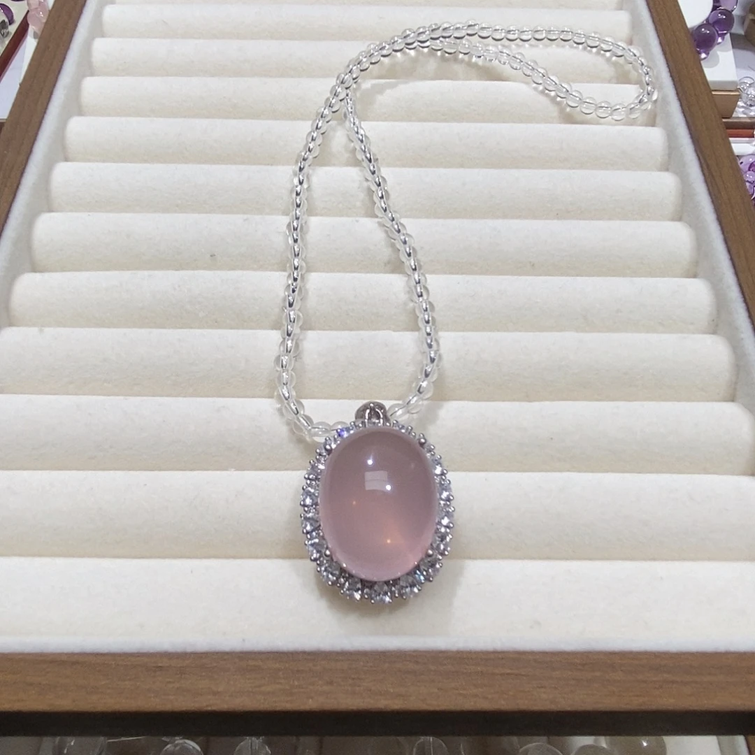 手链水晶银S925镶嵌粉水晶项链