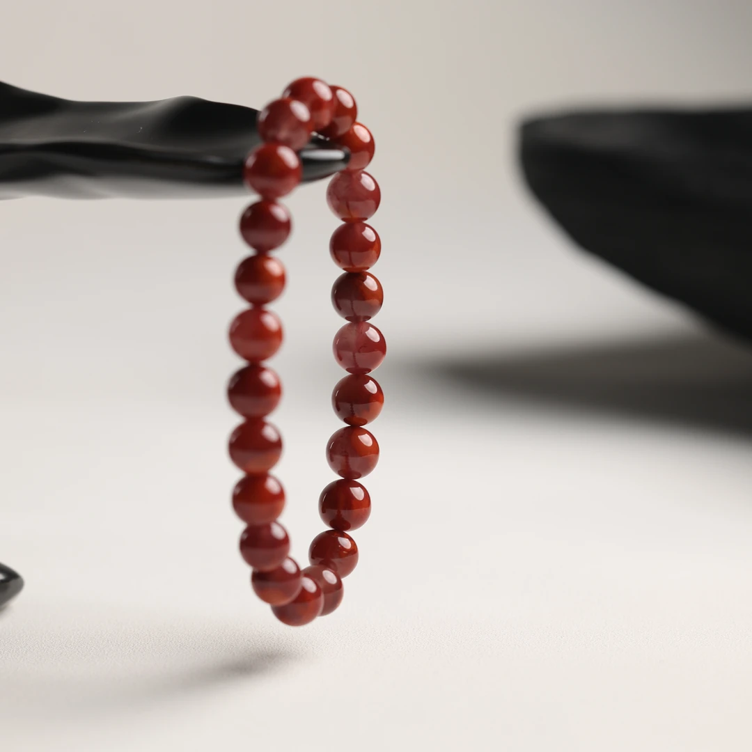 “悦心”严选精品天然原矿南红火焰纹8mm+素手串