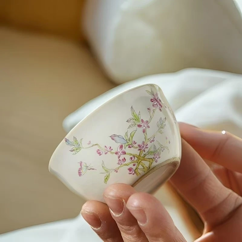 陶瓷轻奢精致中式复古桃花小茶杯品茗杯单杯
