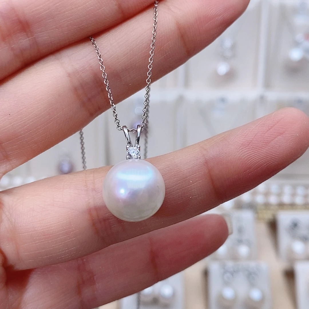 项链银S925镶嵌淡水珍珠