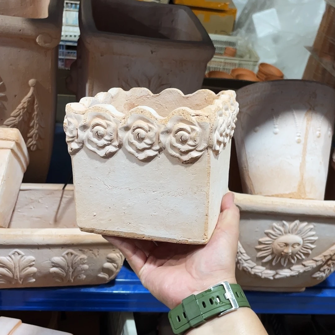口14×14      粗陶手工花盆一个小号