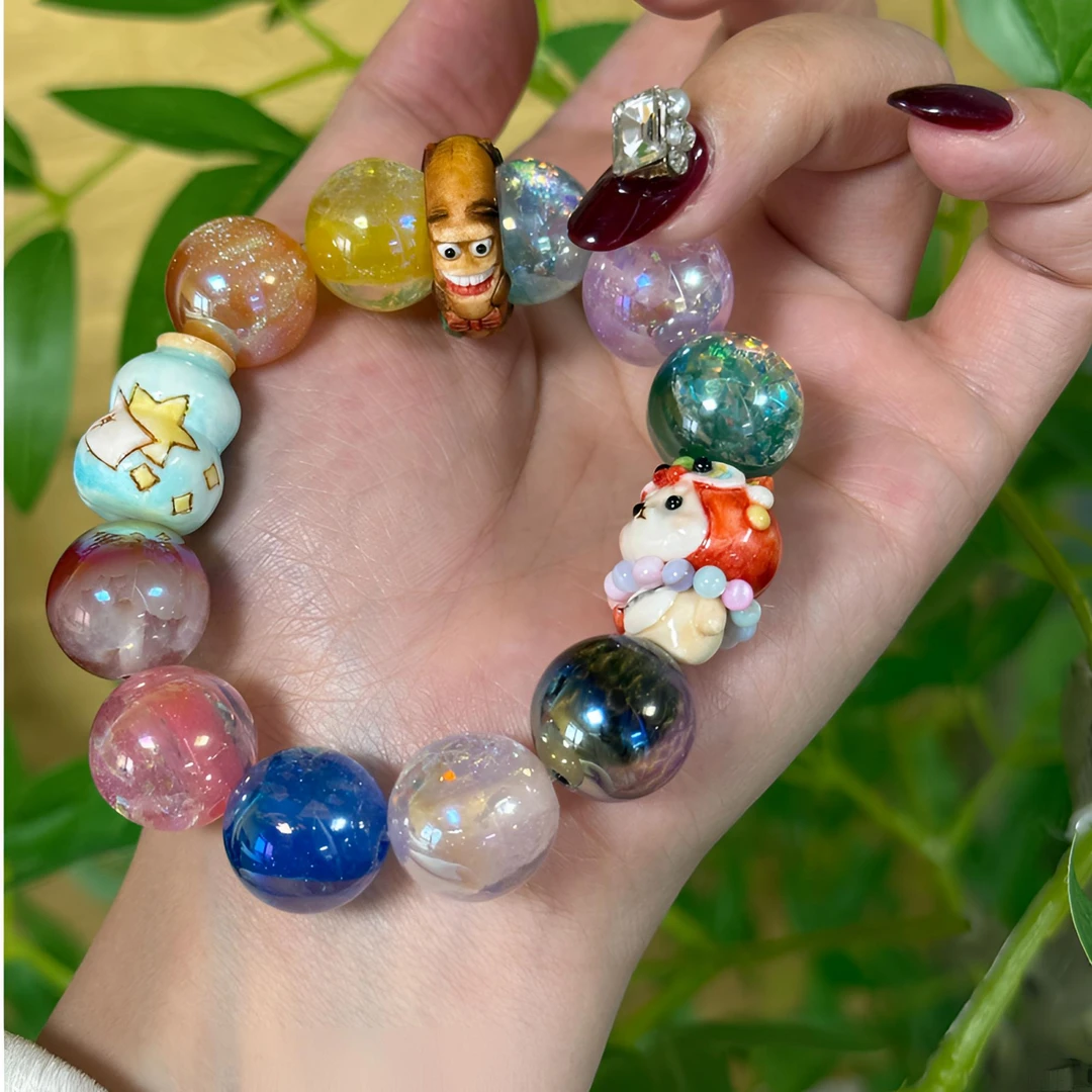 非金属木质手链 肥粥文创根付鹿角醒狮小柴犬+星星葫芦配趣多多