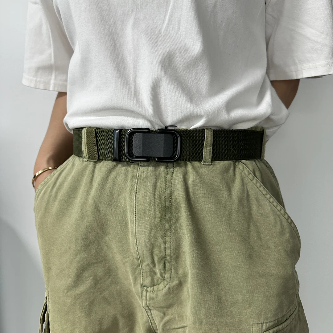 自动无孔尼龙帆布腰带户外耐磨多功能简约时尚百搭新款裤带男款