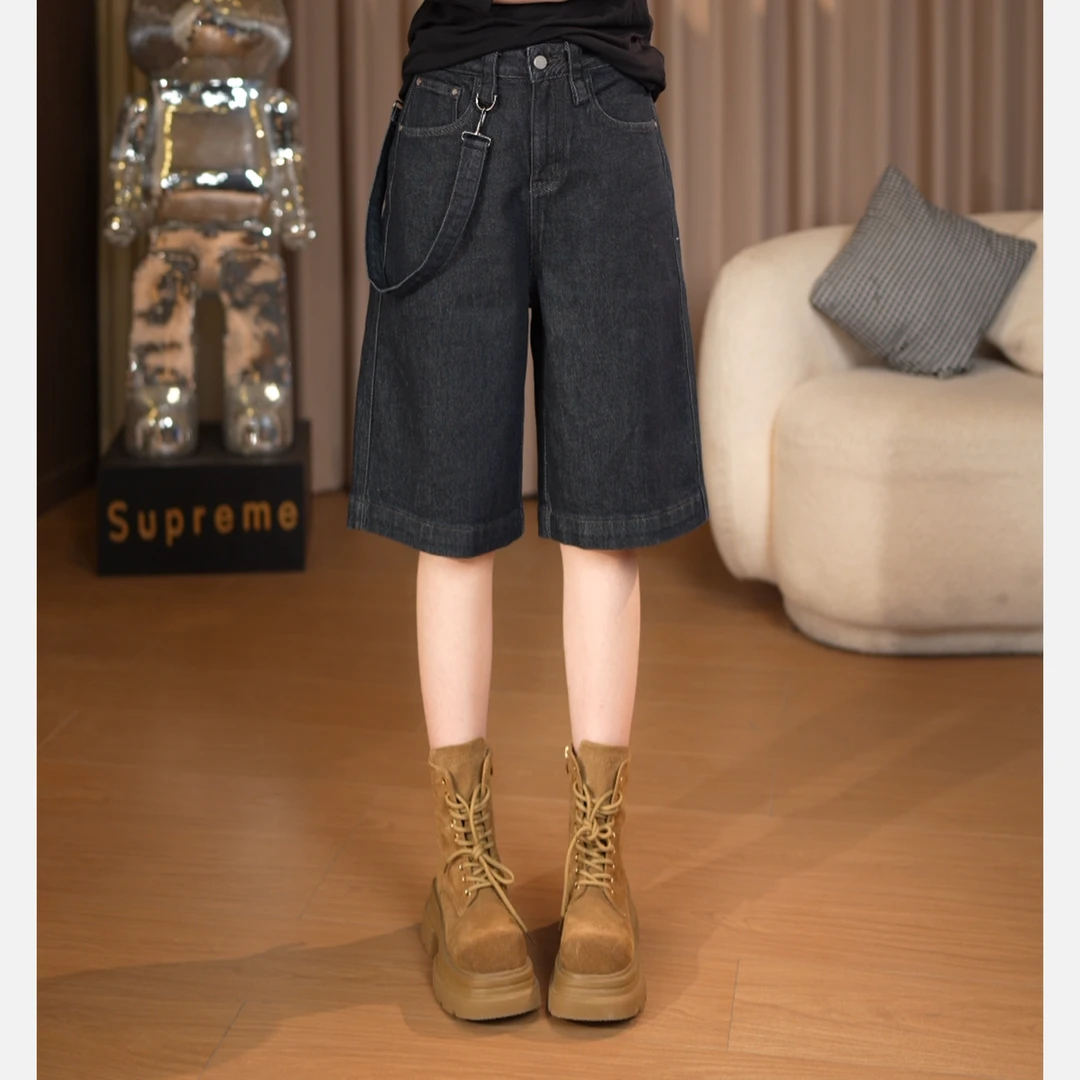 2025春夏新款直筒裤显瘦高腰五分牛仔短裤女时尚百搭微弹宽松裤衩