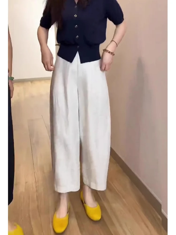 2025夏季薄款纯色简约亚麻休闲裤梨形身材百搭显瘦韩版九分哈伦裤