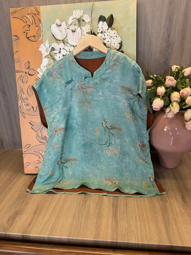 水如画【B803】重工系列秋季新中式国风立领气质宽松短袖衬衫上衣
